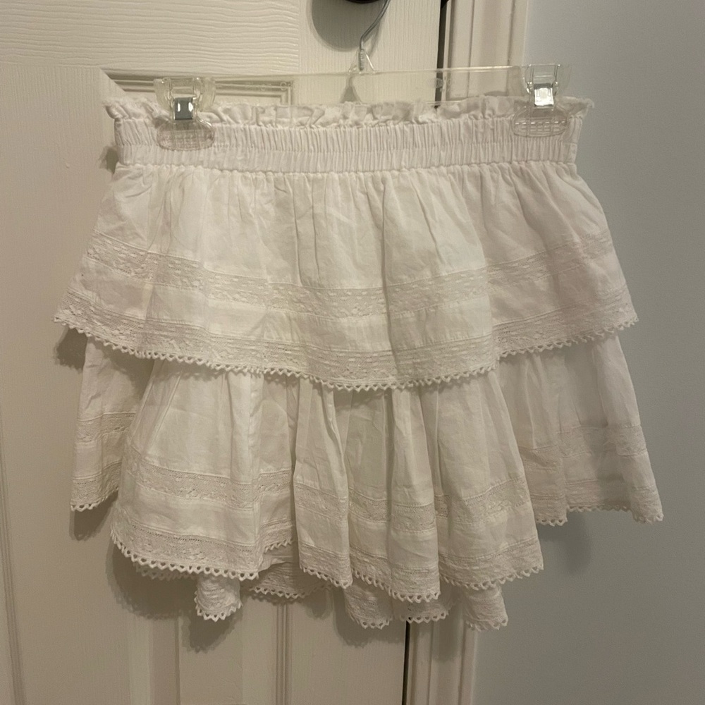 LoveShackFancy White Tiered Lace Mini Skirt